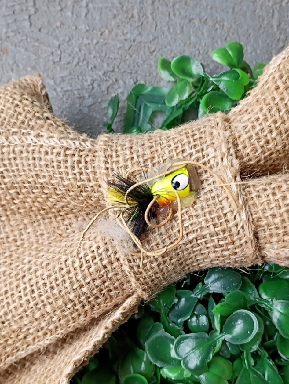 Handmade Fishing Wall Hanging with Burlap Bow Bass Lure Fishing Pole - Picture 3 of 10
